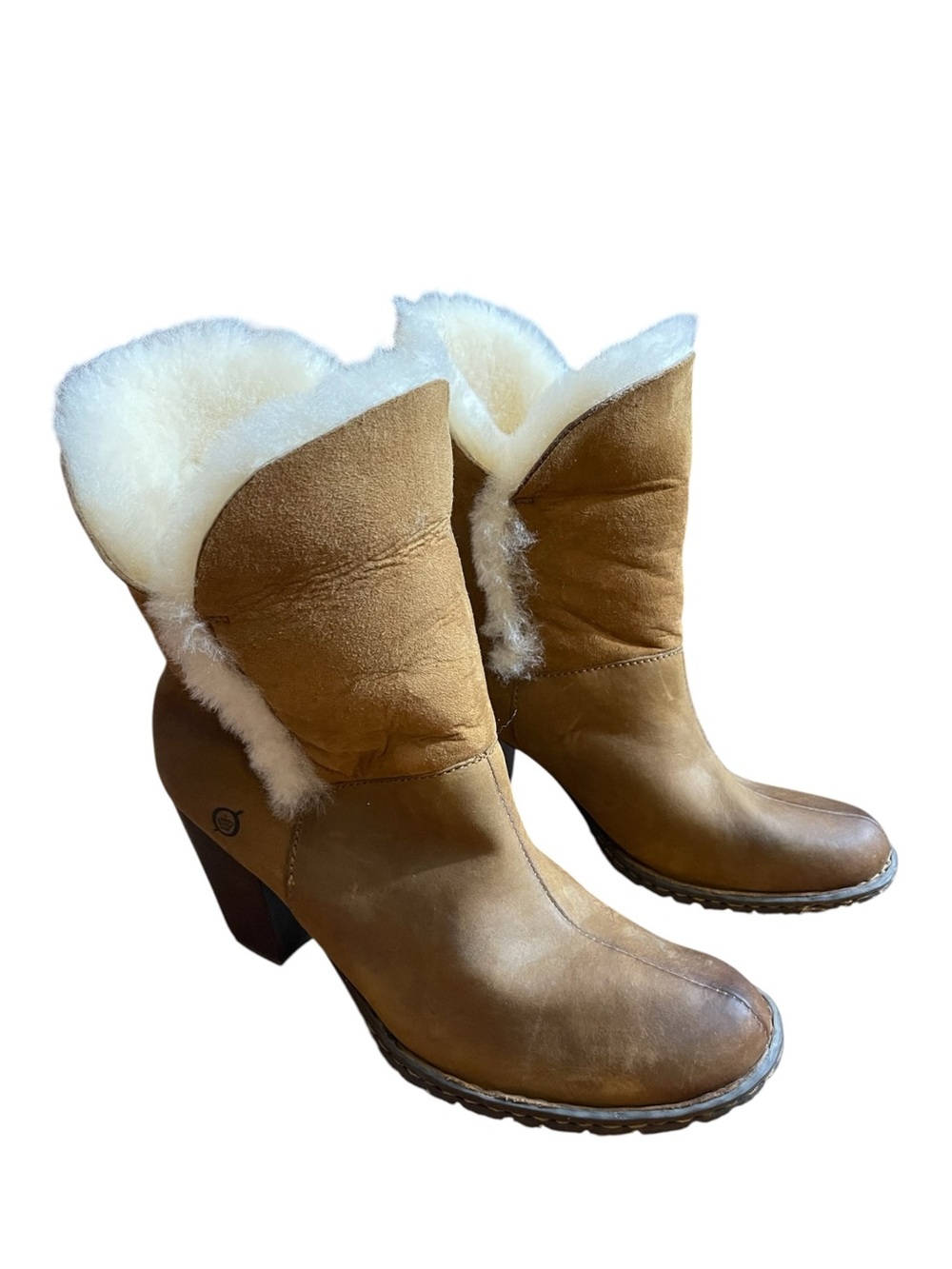 Born Donna Brown Leather Shearling Boots Genuine Sheepskin Lined Women’s 8 - Picture 3 of 13